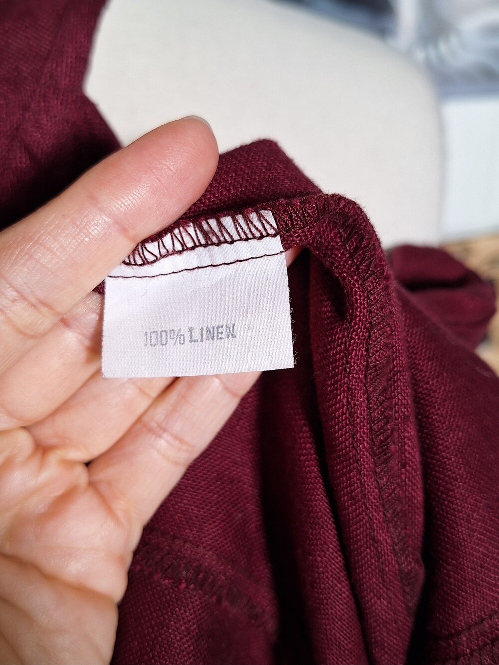 Vintage 90s Button Front 100% Linen Minimalist Maxi Dress M Whimsigoth Burgundy - Picture 7 of 7